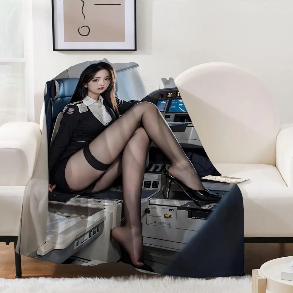 

High definition black silk long legged young woman Throw Blanket Aesthetic Art Flannel Blanket Portable Home Travel Camping Sofa