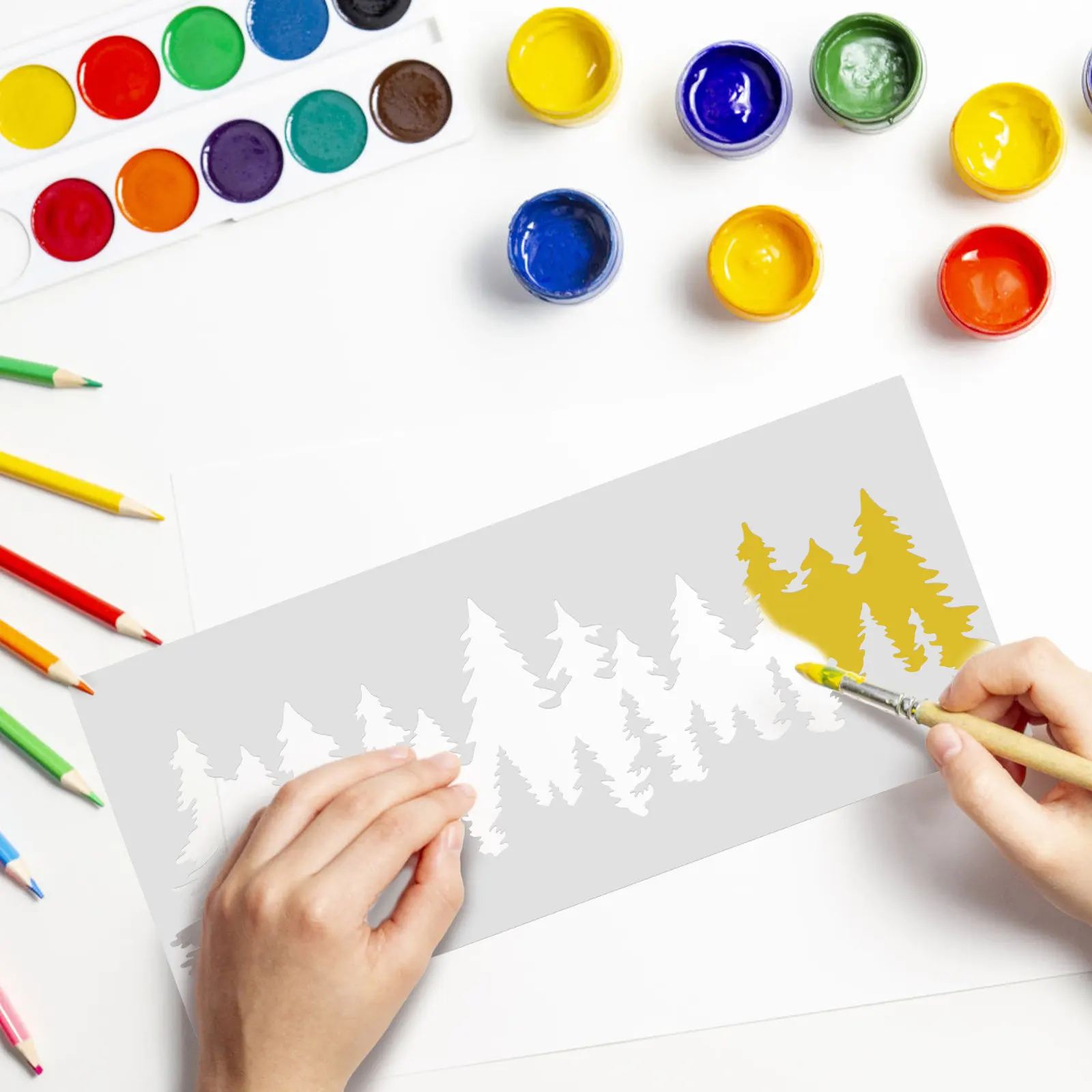 

10Pcs Tree Stencils Painting Templates Reusable Craft Stencils for Wall Canvas Furniture Decorative Graffiti Holiday Designs