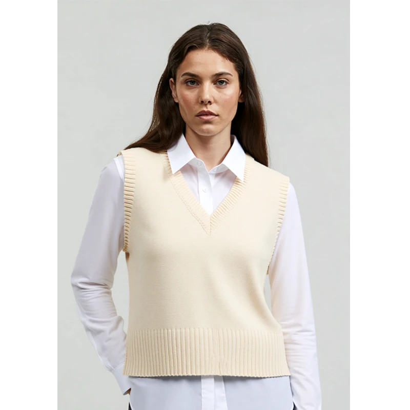 

Simple Women V-neck Sweater Vest Spring Autumn Preppy Style Korean Solid Color Loose Casual Knitted Vest Fashion New ali6086