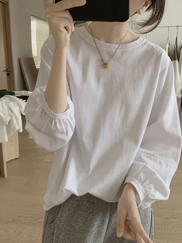 

plus Size Women's Casual Lantern Sve T-irt Loose Fit Simple Sle Autumn Top for Full Figured Ladies Korean Commute Sle
