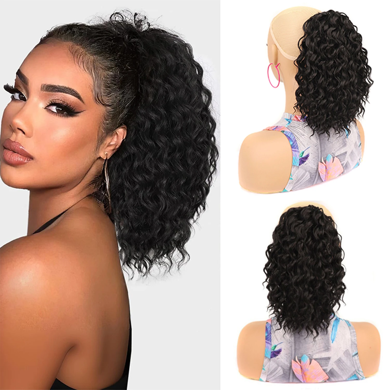 10 inch Drawstring Ponytail Extension for Women Short Curly Ponytails Deep Wave Pony Tails Hair Extensions Synthetic Hairpiece