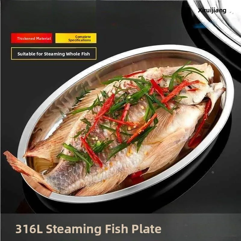 Plato para cocinar al vapor de pescado de acero inoxidable con forma de berenjena, apto para alimentos, plato para servir rollitos primavera, no apto para lavar en lavavajillas