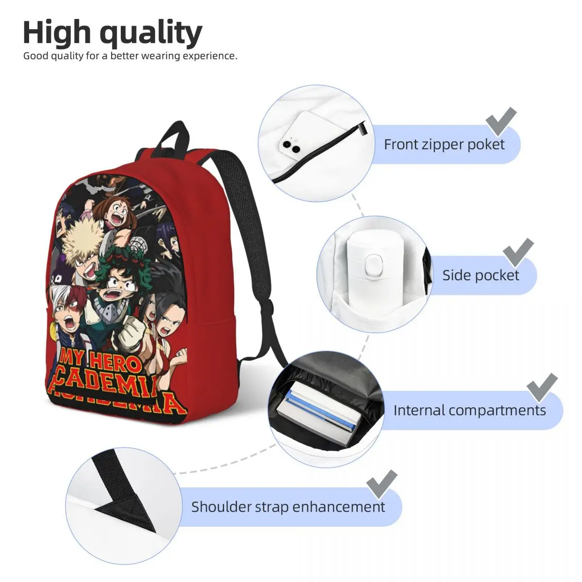My Hero Academia 배낭 남성용 여성용 멋진 학생 작업 데이 팟 애니메이션 대학 숄더 백 스포츠