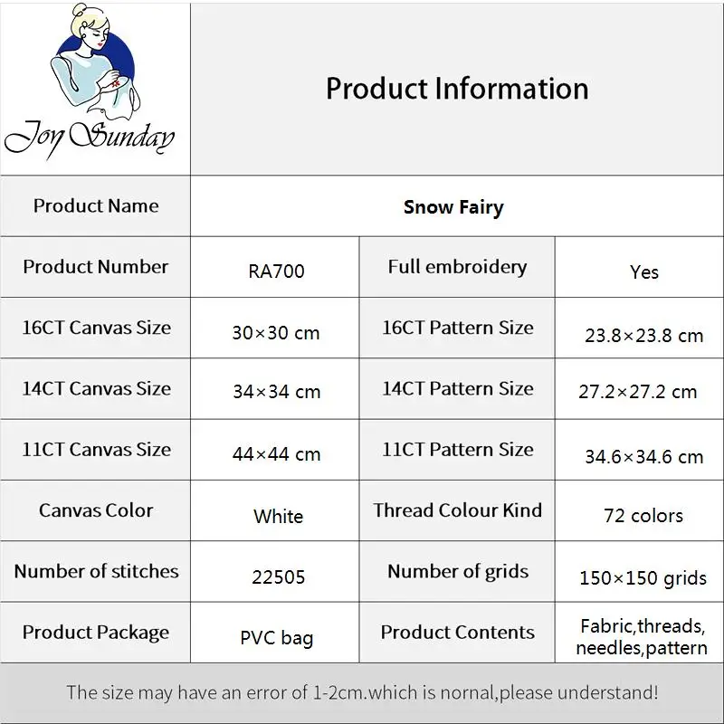 Joy Sunday Cross Stitch Kits DIY Handmade Snow Fairy Pattern Embroidery Needlework DMC Complete Kits Home Room Decoration Gifts image 4