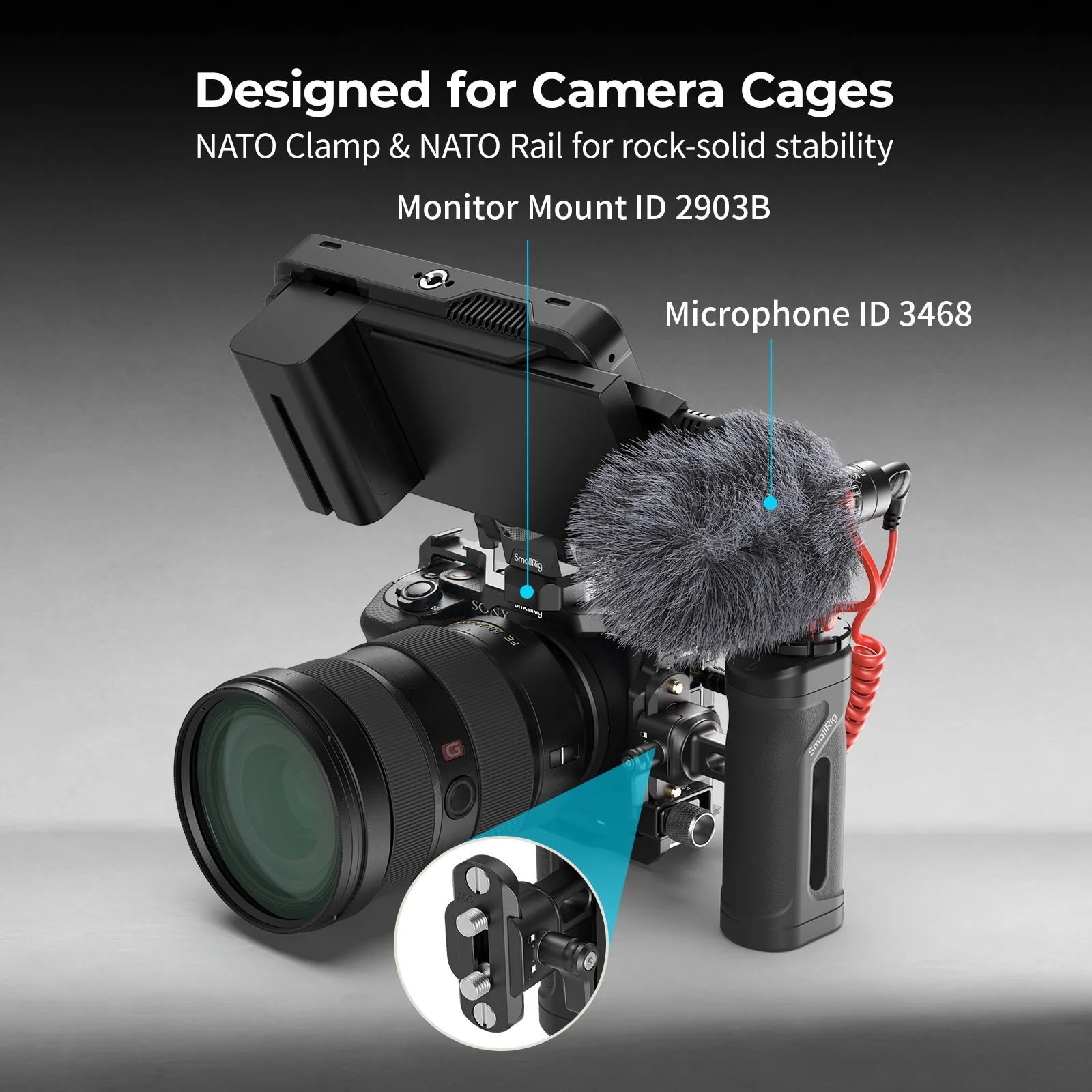 SmallRig Mini Side Handle with NATO Clamp NATO Rail Lightweight Cage Grip for Sony for DSLR, Hand Up & Down Adjustable -5947
