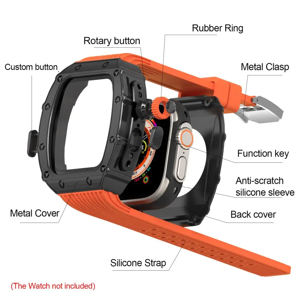 Mod Kit RM Bezel Metal Triangular Nail Case Band For Apple Watch Ultra 2 49mm Modification Cover Bracelet Sports Silicone Strap