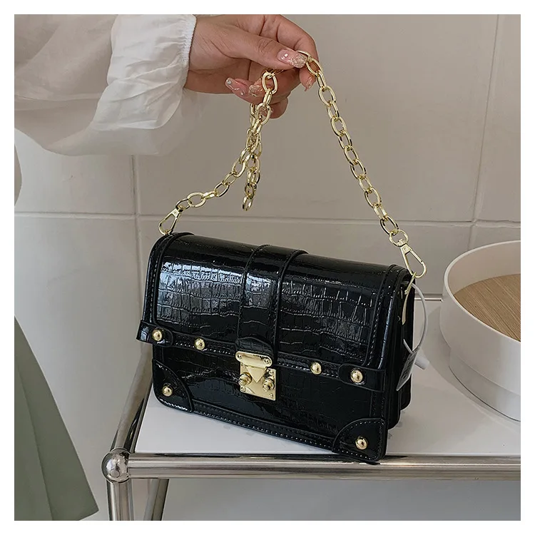 New 2025 Korean Laser - Riveted Small Square Bag - Trendy Chain Design, Versatile for Crossbody & Shoulder