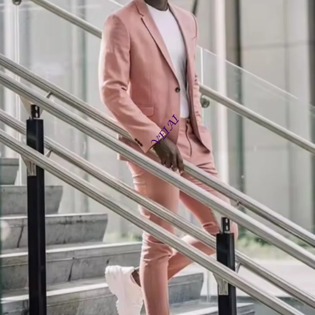 CustomizedStreet Style Dusty Pink Men Suits 2 Pieces Blazer Sets Formal Coat Pant Design Suits Tailor Made Man Blazers with Pant