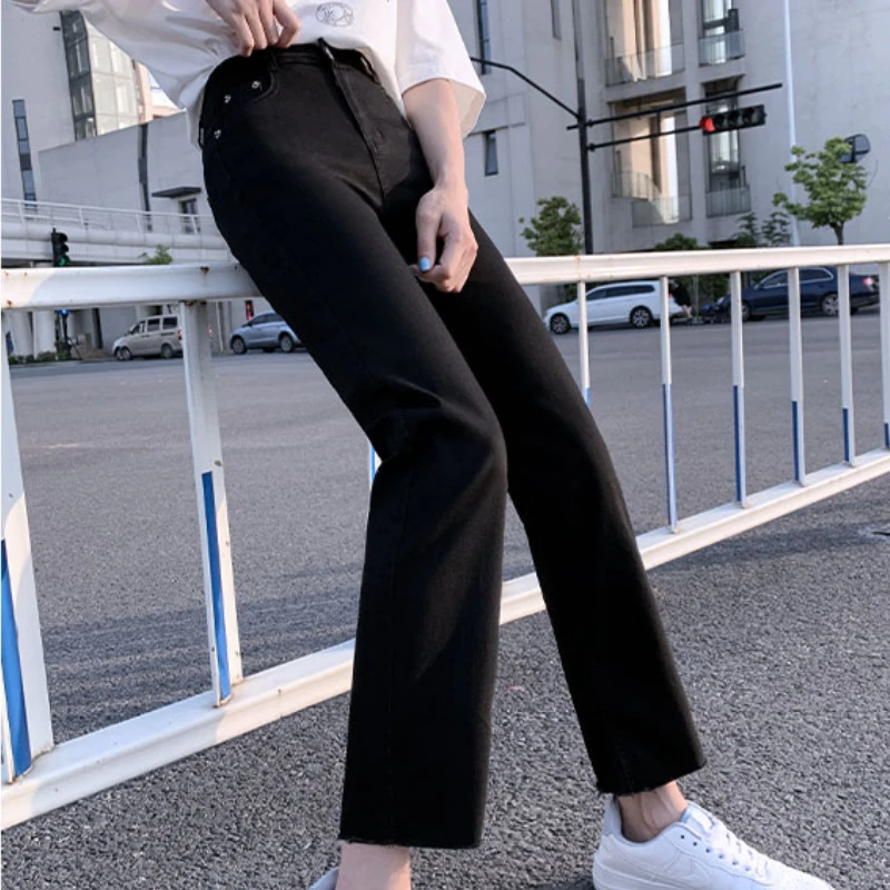 청바지 여성 한국 스타일 Feminino 바지 캐주얼 하이 웨이스트 학생 가을 기본 소프트 트렌디 슬림 streetwear 솔리드 여성용 핏