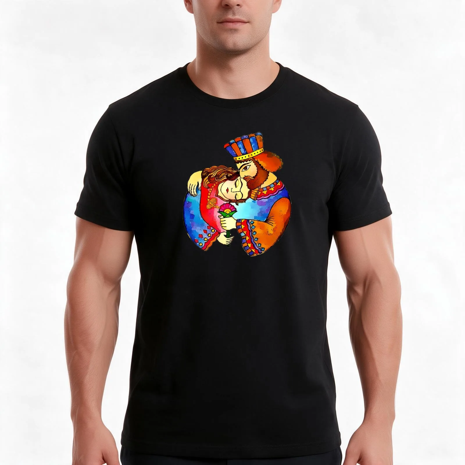 Ancient persian king and queen T-Shirt, Summer Casual Cotton Tee, Oversized Streetwear Tops, Vintage Graphic Print, 100% Cotton