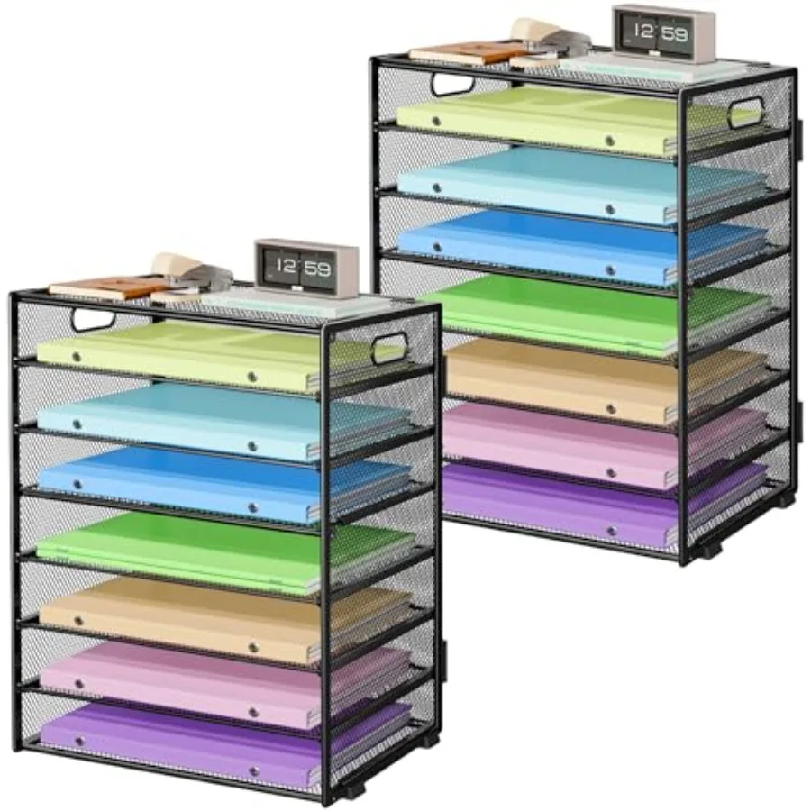 

Набор из 2-х 8-ярусных органайзеров для бумаг с ручкой, металлический сетчатый настольный органайзер для файлов, вместительный настольный органайзер, лоток для бумаг и писем