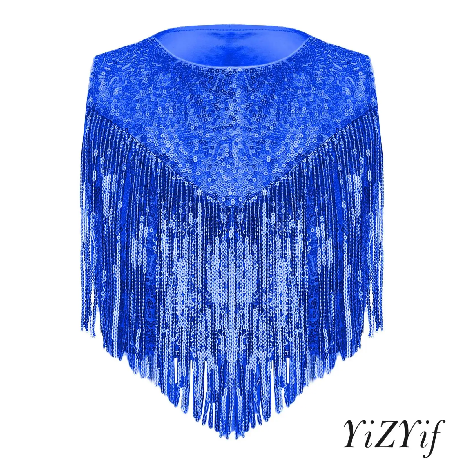 

70s Disco Hip Hop Style Top for Girls Metallic Shiny Sequins Sleeveless with Chest Tassel Decoration for Themed Parties Cosplay