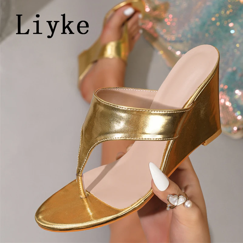 

Hlieny Fashion Round Clip Toe Women Slippers Summer Wedges High Heels Flip Flops Ladies Slides Shoes Female Sandals Size 35-42