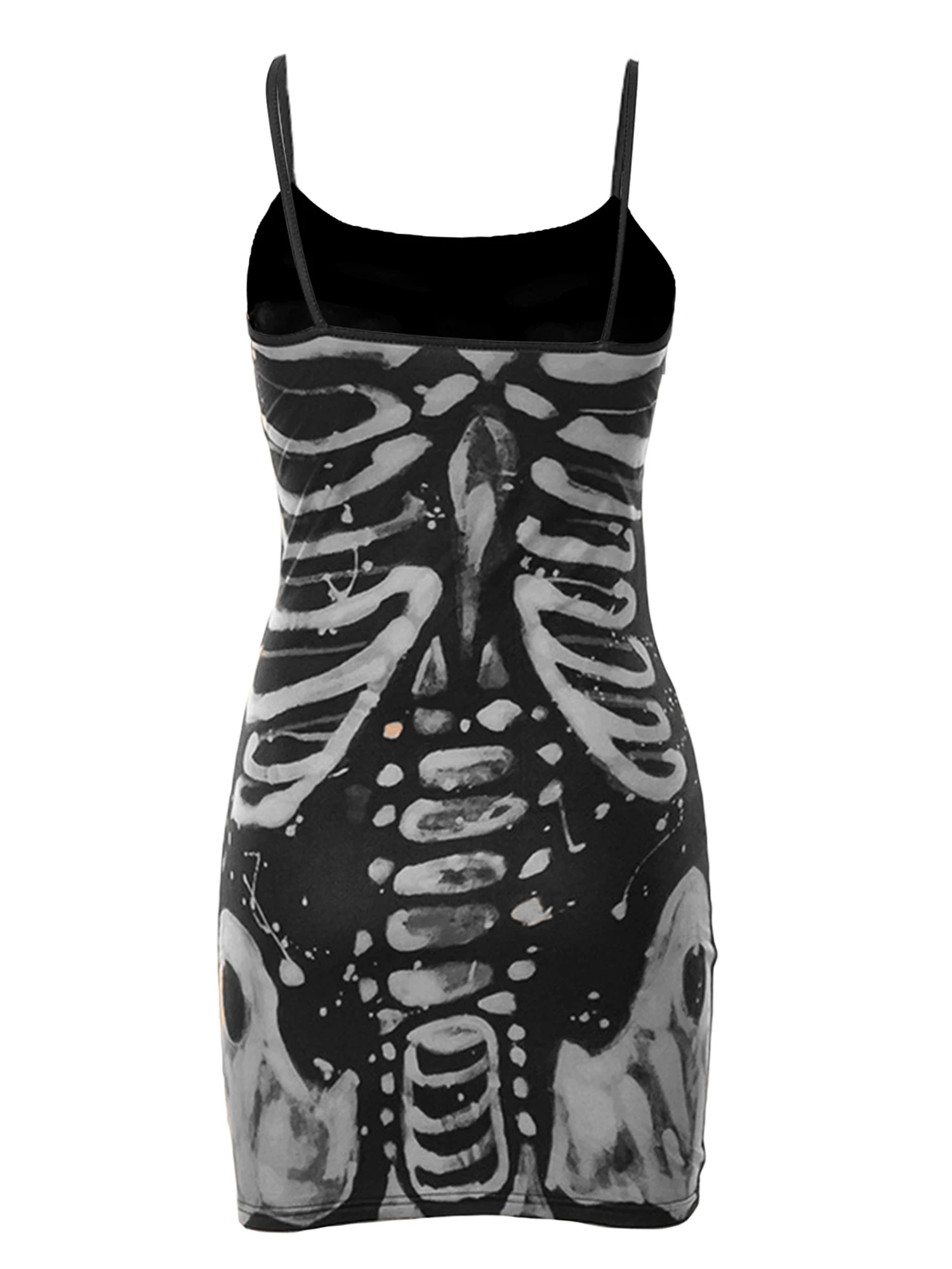 Women s Sleeveless Bodycon Dress with Spaghetti Straps Mini Dress featuring Unique Human Bone Print and Sling Design