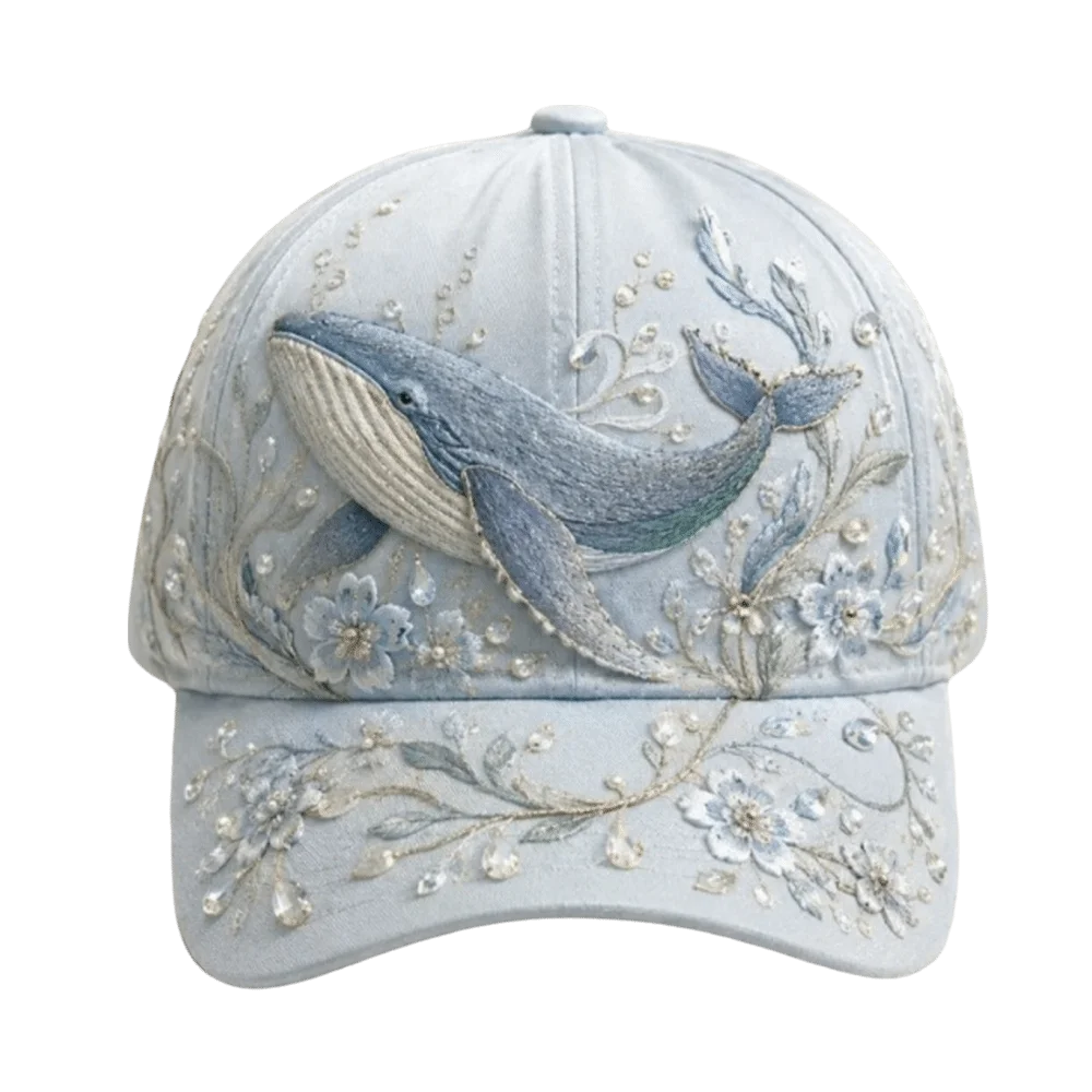 Creative 3D Ocean Creatures Embroidery Cap Breathable Lightweight Peaked Cap Adjustable Ethnic Style Baseball Cap Outdoor