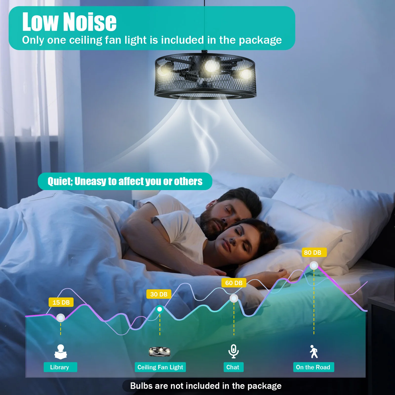 18 Inch 3 Speeds Ceiling Fan Light with Remote Control 1/2/4/8H Timer E27 X 4 Iron Frame Black Modern Design for Living Room Bedroom Kitchen Indoor Home Use