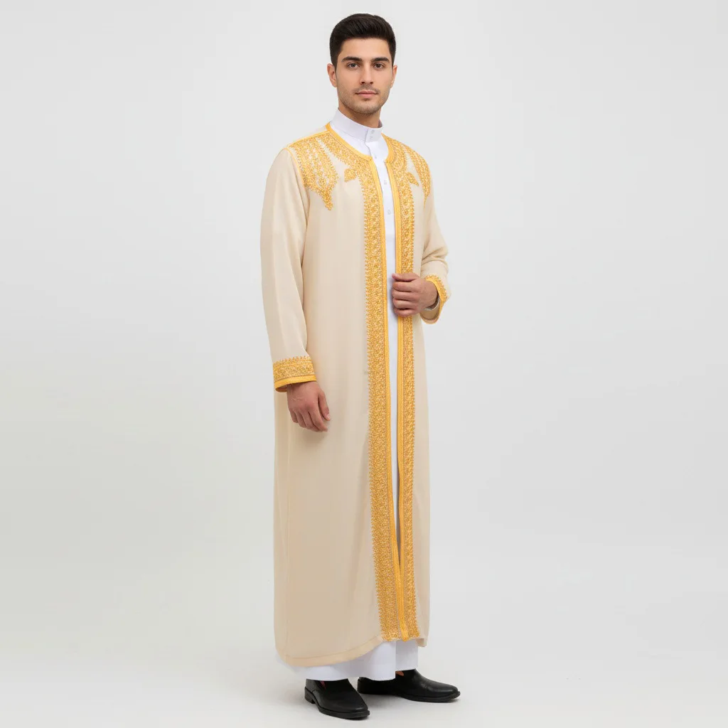 Robe masculino árabe tradicional thobe vestido bordado médio oriente étnico jubba thobes eid djellaba quimono abaya thoub dishesha