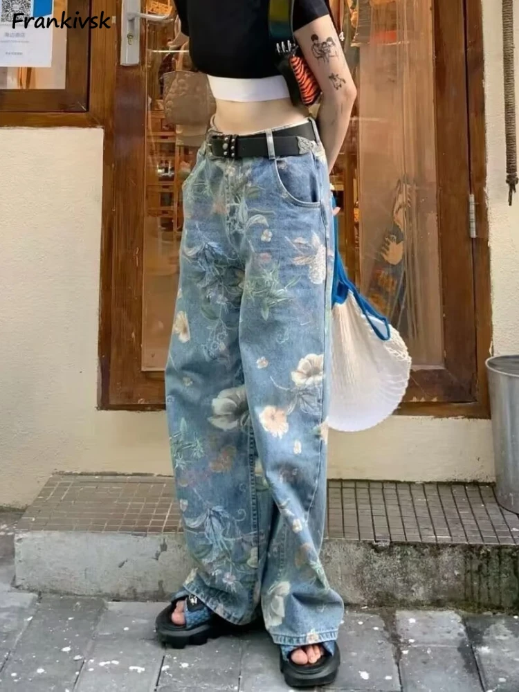 

S-3xl Long Jeans Women Printed Vintage Casual All-match Streetwear Schoolgirl European Style Comfortable Simple Basic Trendy