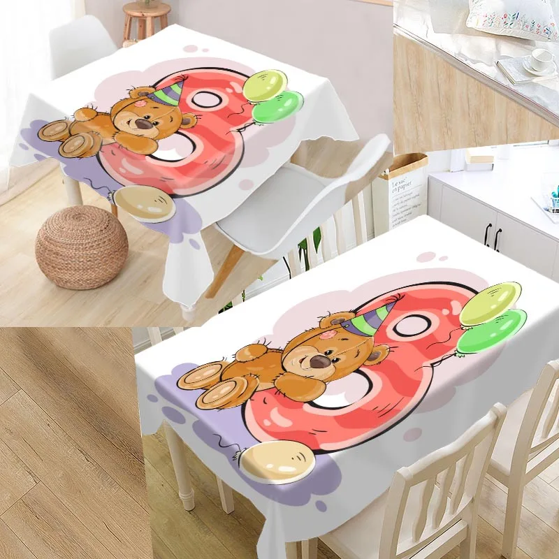 Digital Cute Bear Tablecloth Oxford Fabric Square/Rectangular Dust-Proof Table Cover For Party Accessories Home Decor 11-4