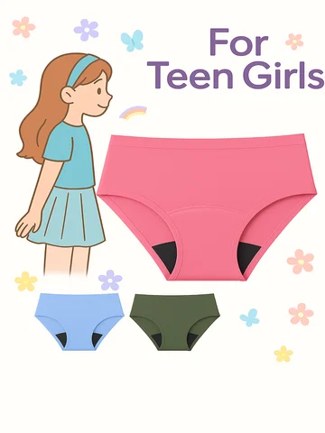 3-pack naadloos menstruatieondergoed voor tienermeisjes, lekvrij, no-show bikinislip met katoenen kruisje voor bescherming tegen zware stroming