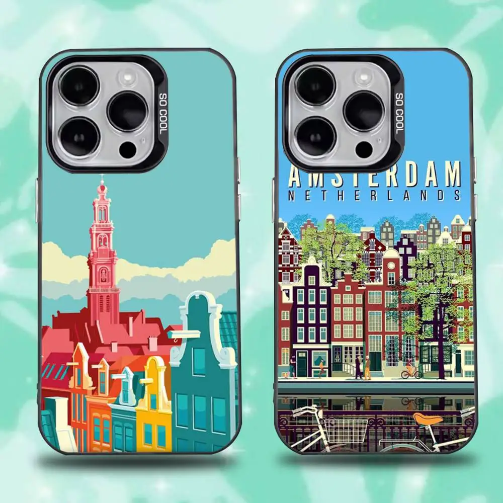 

Amsterdam City Poster Phone Case For iPhone 16,15,14,13,12,11,Mini,Pro,E,SE4,XS,MAX Black Candy Matte Cover