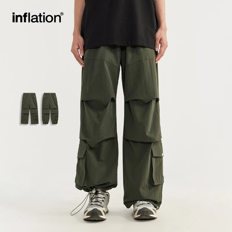 INFLATION Multiple Pockets Parachute Pants Summer Urban Style Oversized Baggy Cargo Pants