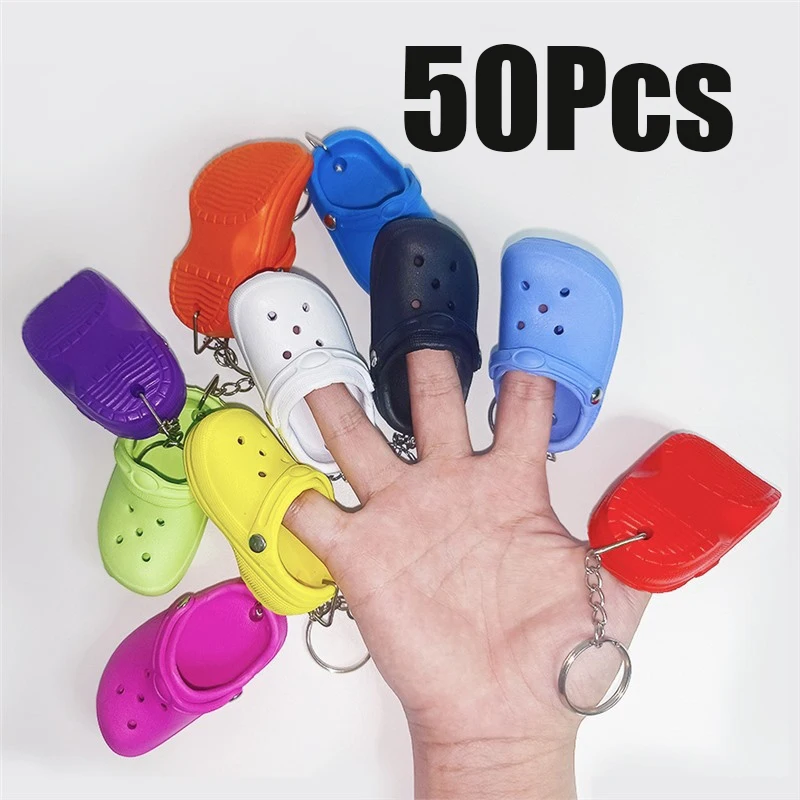 50Pcs Mini Simulation Hole Shoe Keychain Fashion Key Ring Purse Suitcase Pendant Charm
