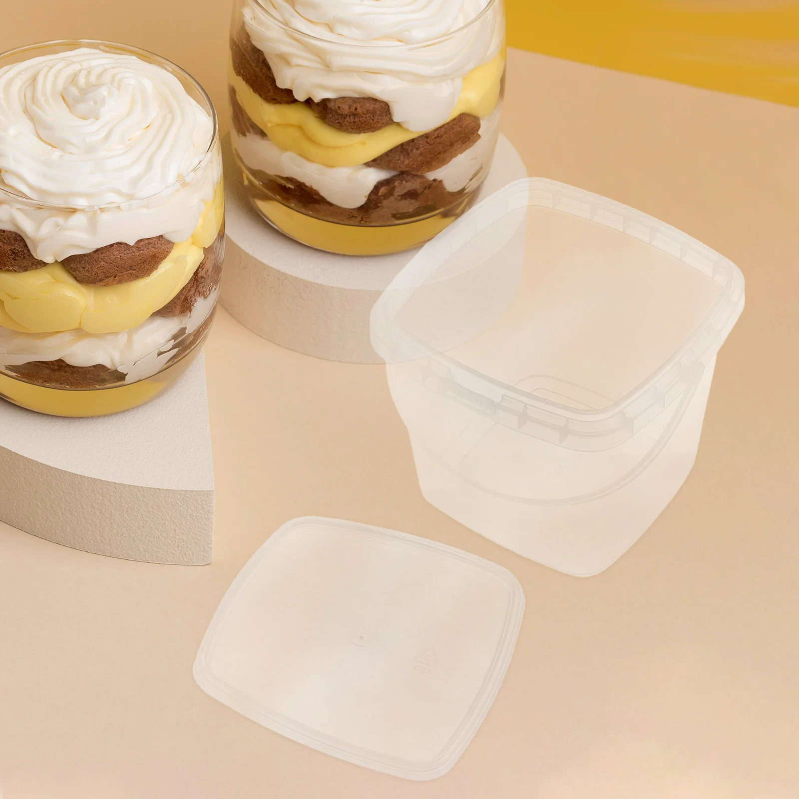 

12Pcs Lidded Ice Cream Bucket Square Frosting-Resistant Container for Home Freezer Snacks Condiments Storage Multifunctional