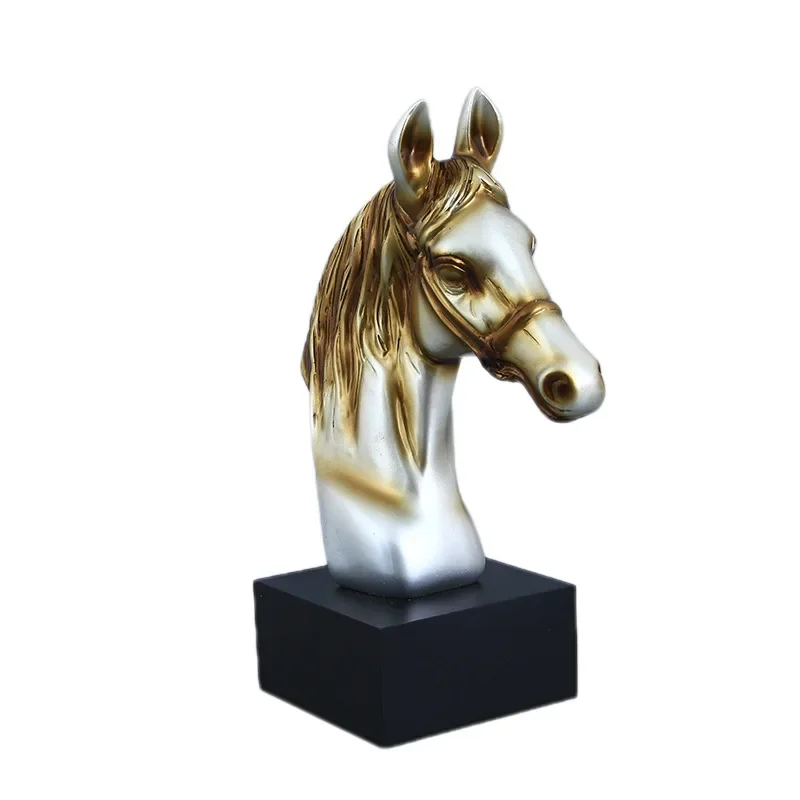 Ancient silver horse head resin ornament living room bedroom office desktop home crafts soft decoration gifts