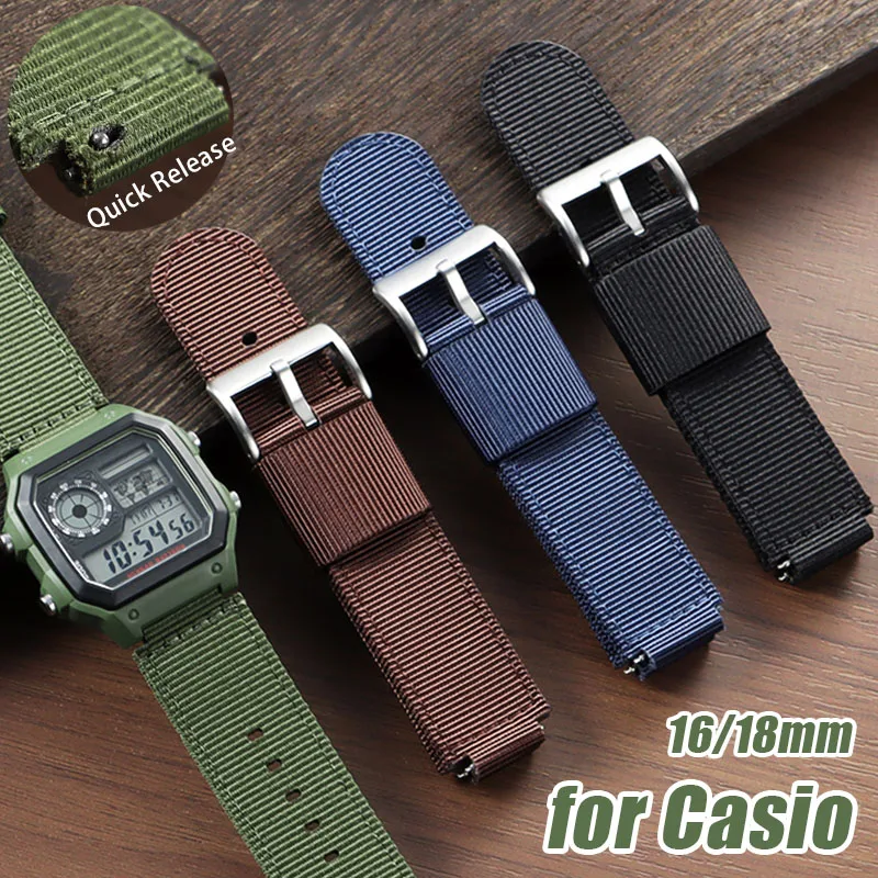 16mm 18mm Nylon Watch Strap for Casio AE-1200 1300 F-108 SGW-300/400/500 DW6900 MRW-S300 Universal Replacement Canvas Bracelet