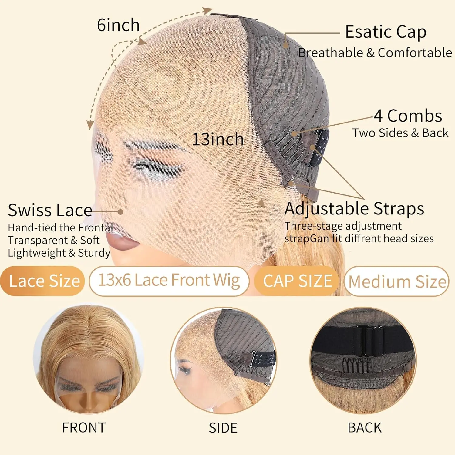 Медовый блондин парик Человеческие волосы 13x6 13x4 Объемная волна Hd Парики из натуральных волос на кружеве спереди Предварительно выщипанные волосы Remy 180% Плотность для чернокожих женщин