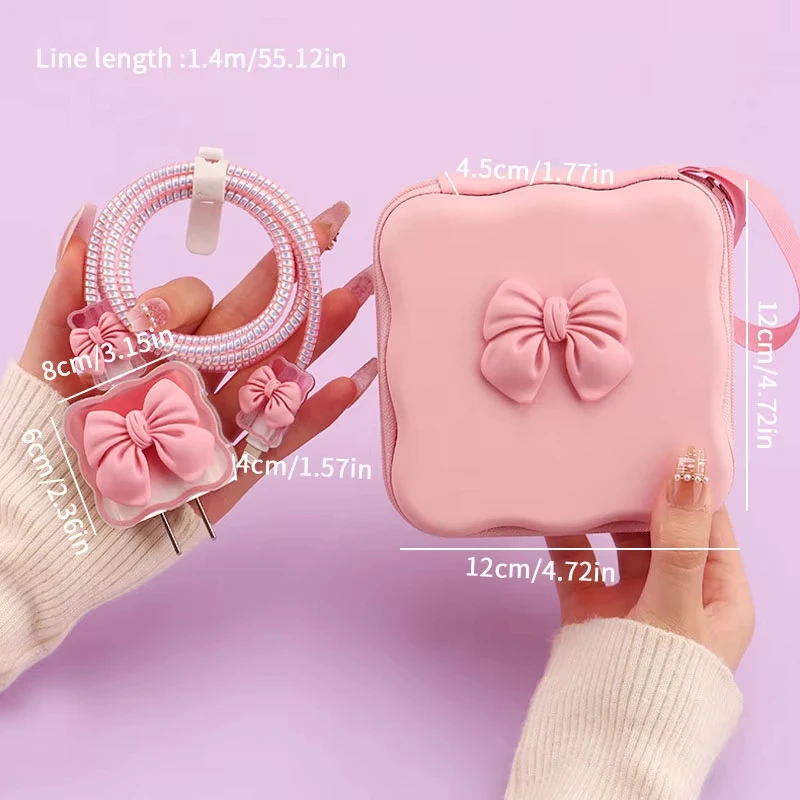 5 in 1 Lovely Bow Knot Travel Storage Bag Cable Protector Set and Storage Bag Cute Cable Charger Protector Cord Organizer