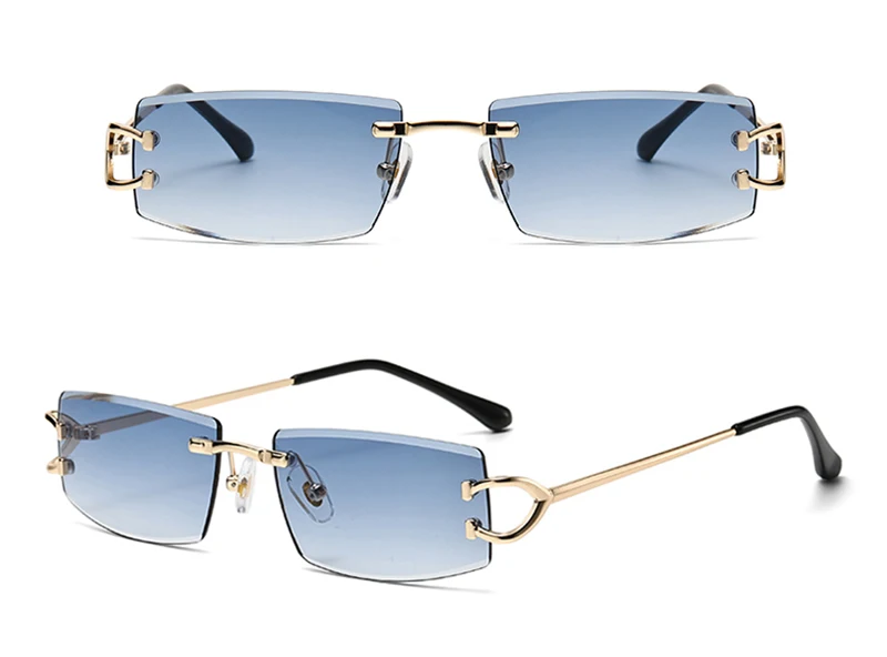 Kachawoo Rechteckige randlose Sonnenbrille für Herren, UV400-Schutz, grün, schwarz, ohne Rahmen, Sonnenbrille für Damen, trendiger europäischer Stil – Detail 8