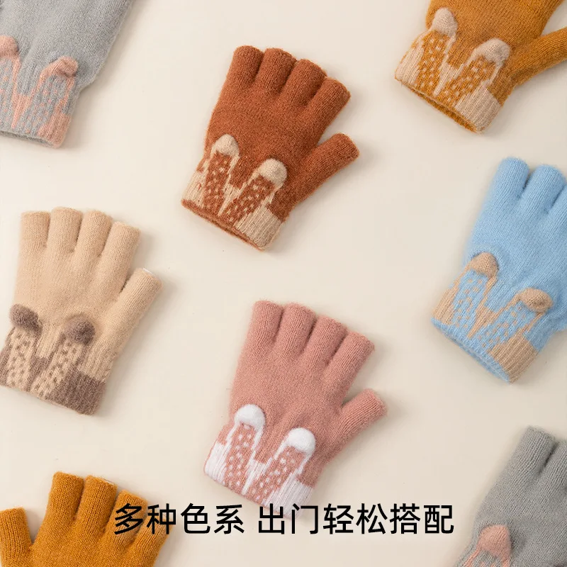 Winter writing gloves,warm and cold resistant,girls' knitted gloves wholesale,boys' missing fingers,writing with half finger