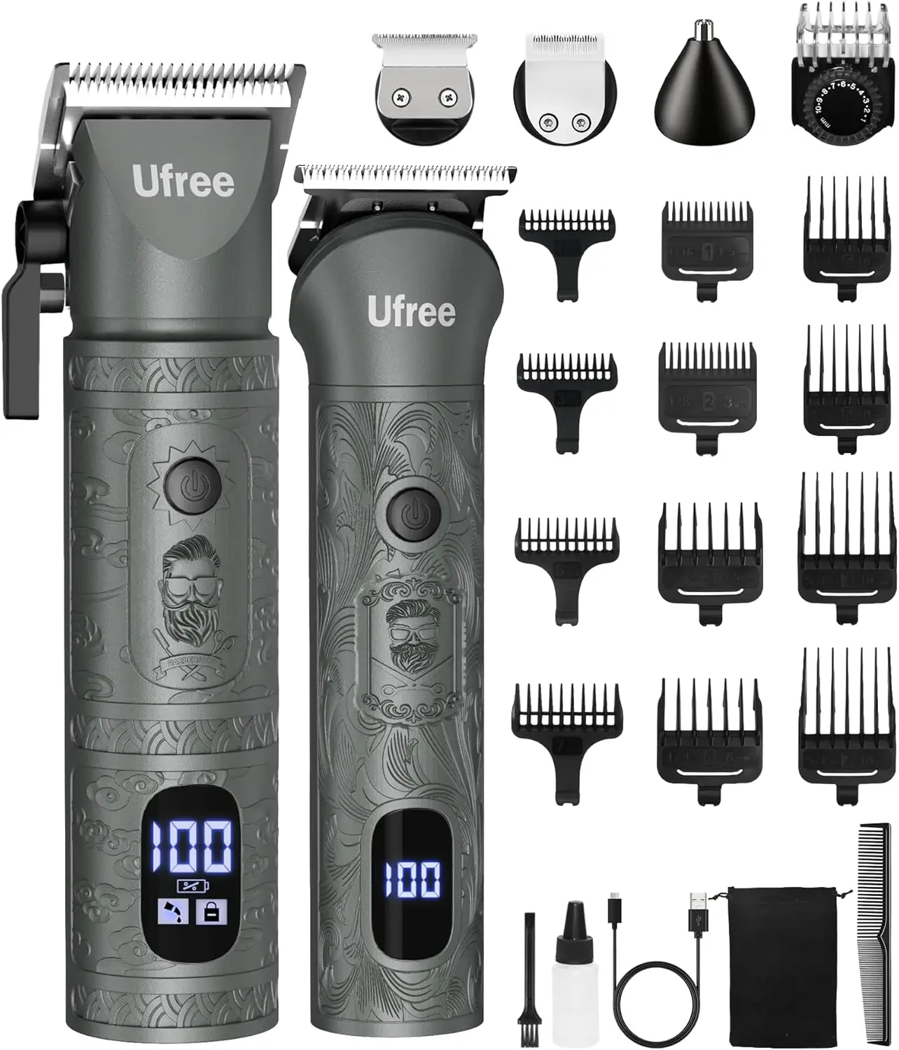

Professional Men's Beard Trimmer Set with Hair & Nose Clippers, Cordless Grooming Kit for Face, Ear, Hair – Gift Idea