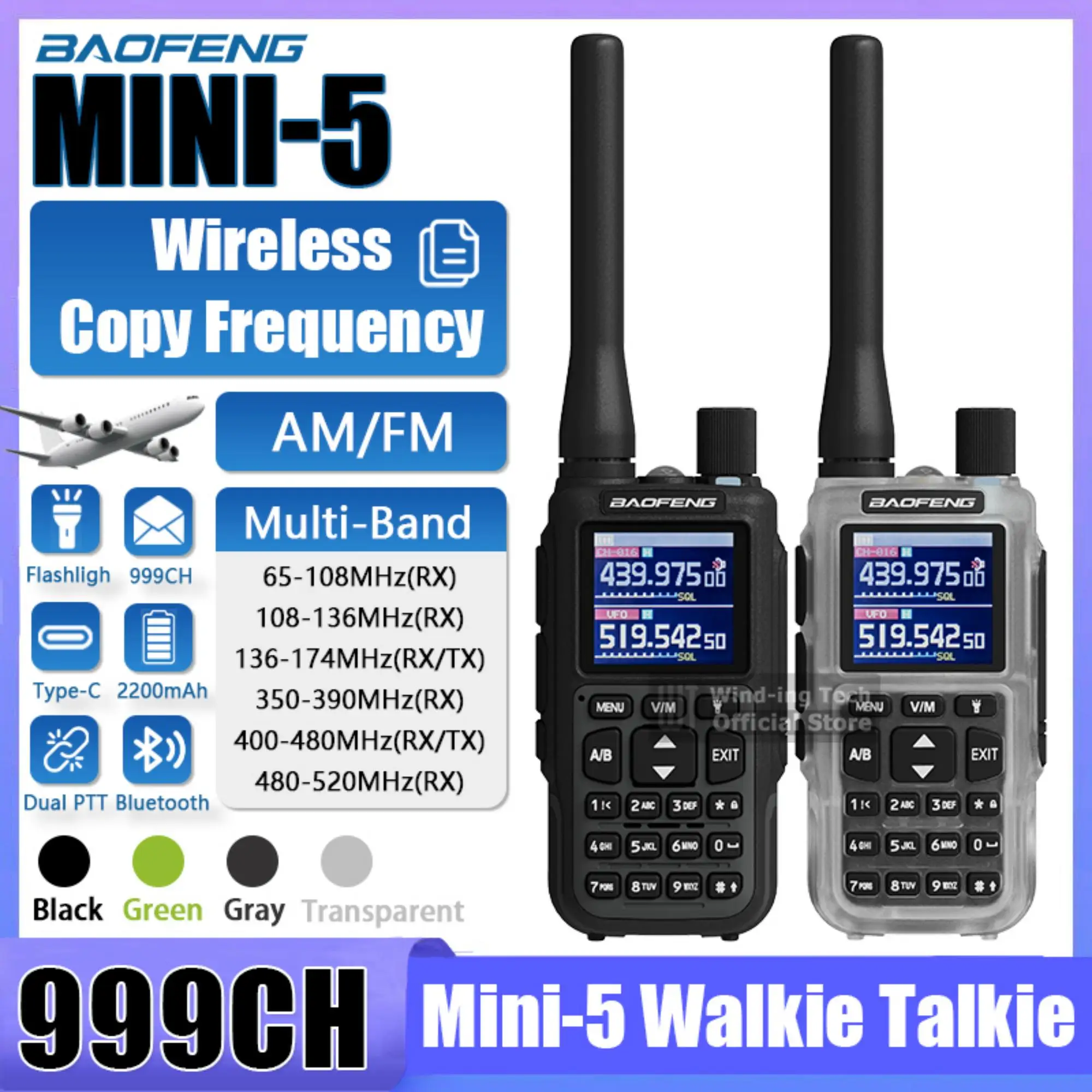 baofeng-mini-5-トランシーバー-マルチバンド-am-fm-999ch-ワイヤレスコピー周波数-デュアル-ptt-2200mah-type-c-アップグレード-uv-5r-ミニハムラジオ