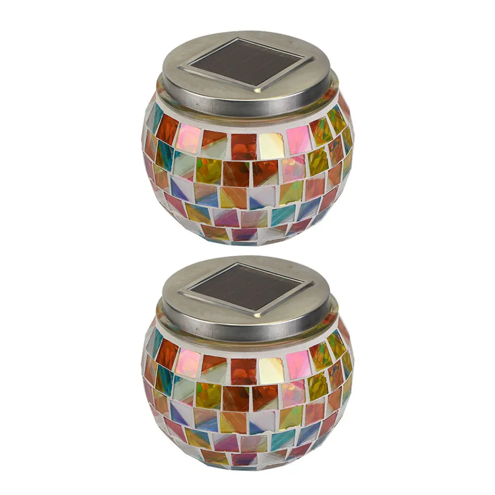 

2Pcs Solar LED Glass Jar Lights Colorful Mosaic Ball Solar Garden Lamp Decoration Lights Party Garden Waterproof Lighting