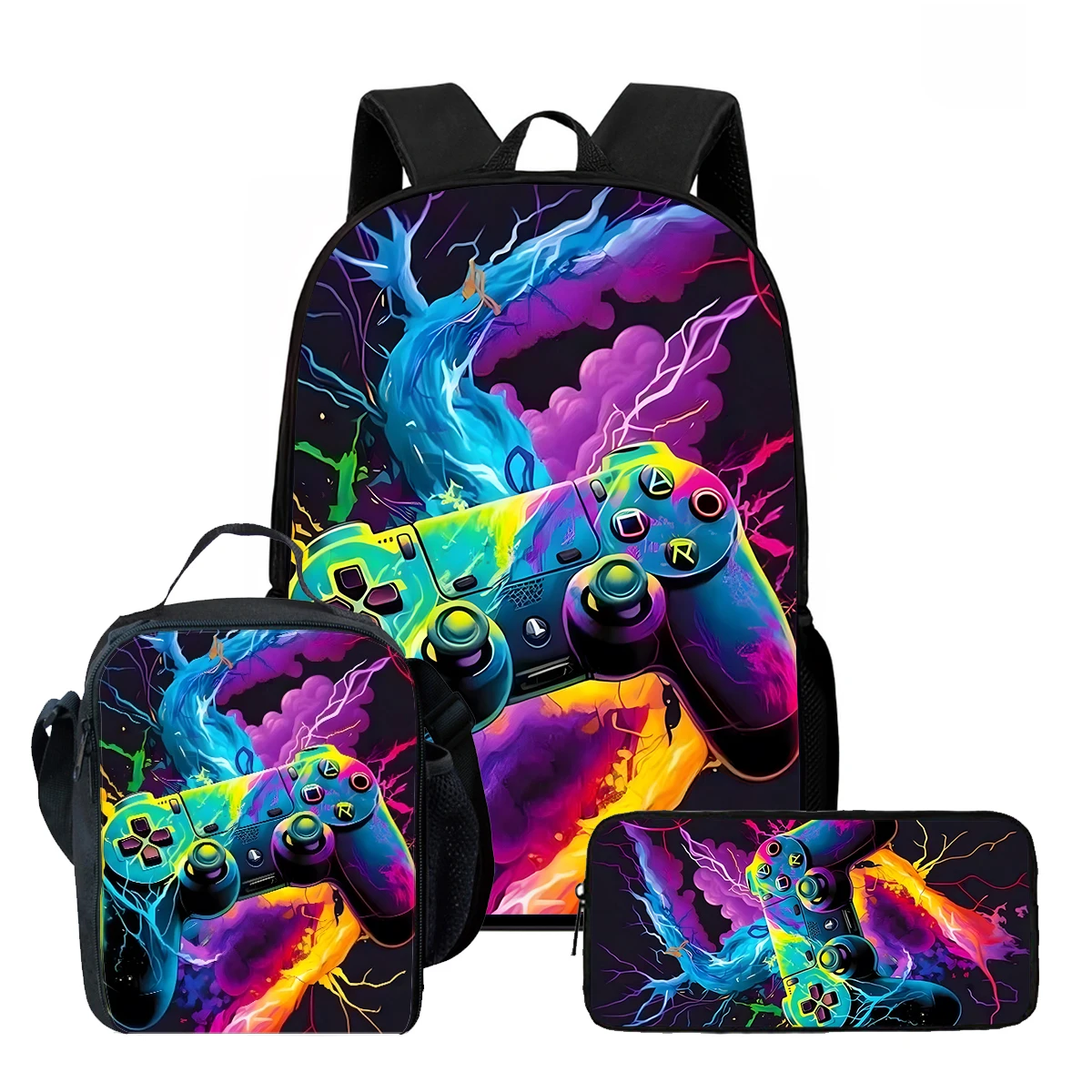 

3pcsSet School Backpack with Crossbody Lunch bag Pencil Case,Cartoon Popular Novelty Game Pad 3D Printed School Bags for Boys