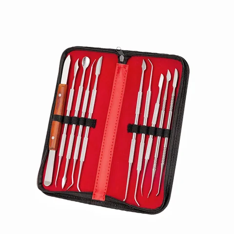 10Pcs Dental Wax Carver Plaster Spatula Knife Stainless Steel Double Ends Sculpture Knives Blade Composite Resin Filling Tools