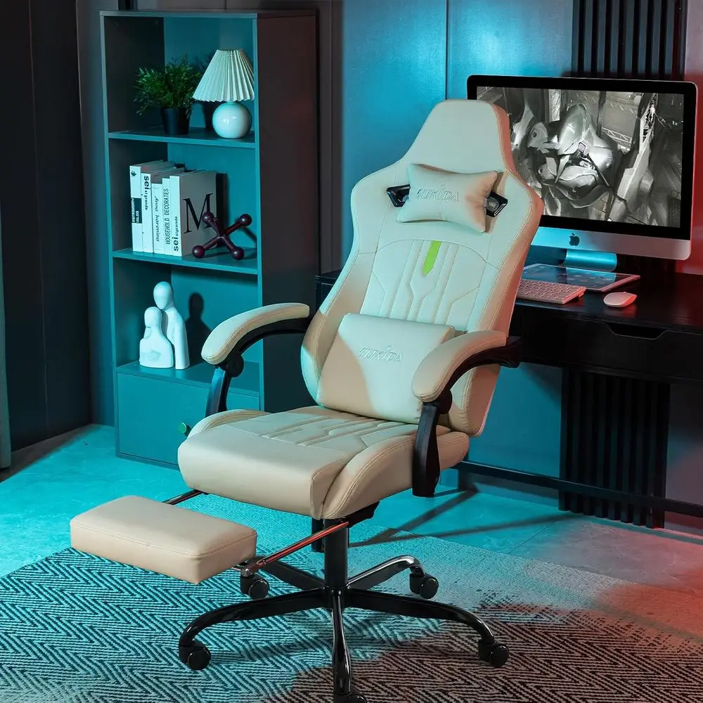 Gaming Chair with ootrest Ergonomic Computer Chair Massage Lumbar Cushion, Racing Video Game Chair Adjustable Rocker Recliner Ex