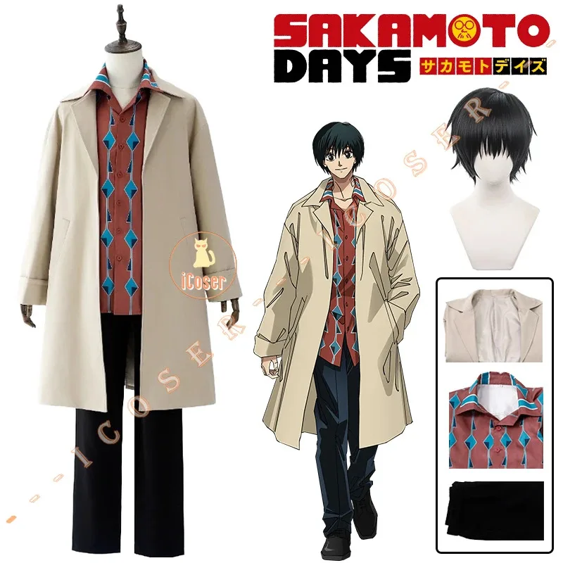 Anime Days Yoichi Nagumo Cosplay Costume Wig Beige Trench Coat Shirt Assassin Taro Sakamoto Halloween Party Women Mena;6'x,9;y'