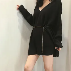 Fashionable Women's Mini Metal Dress Waist Chain Belt Sequins All Match Casual Elegant Clothing Thin Chain Belt