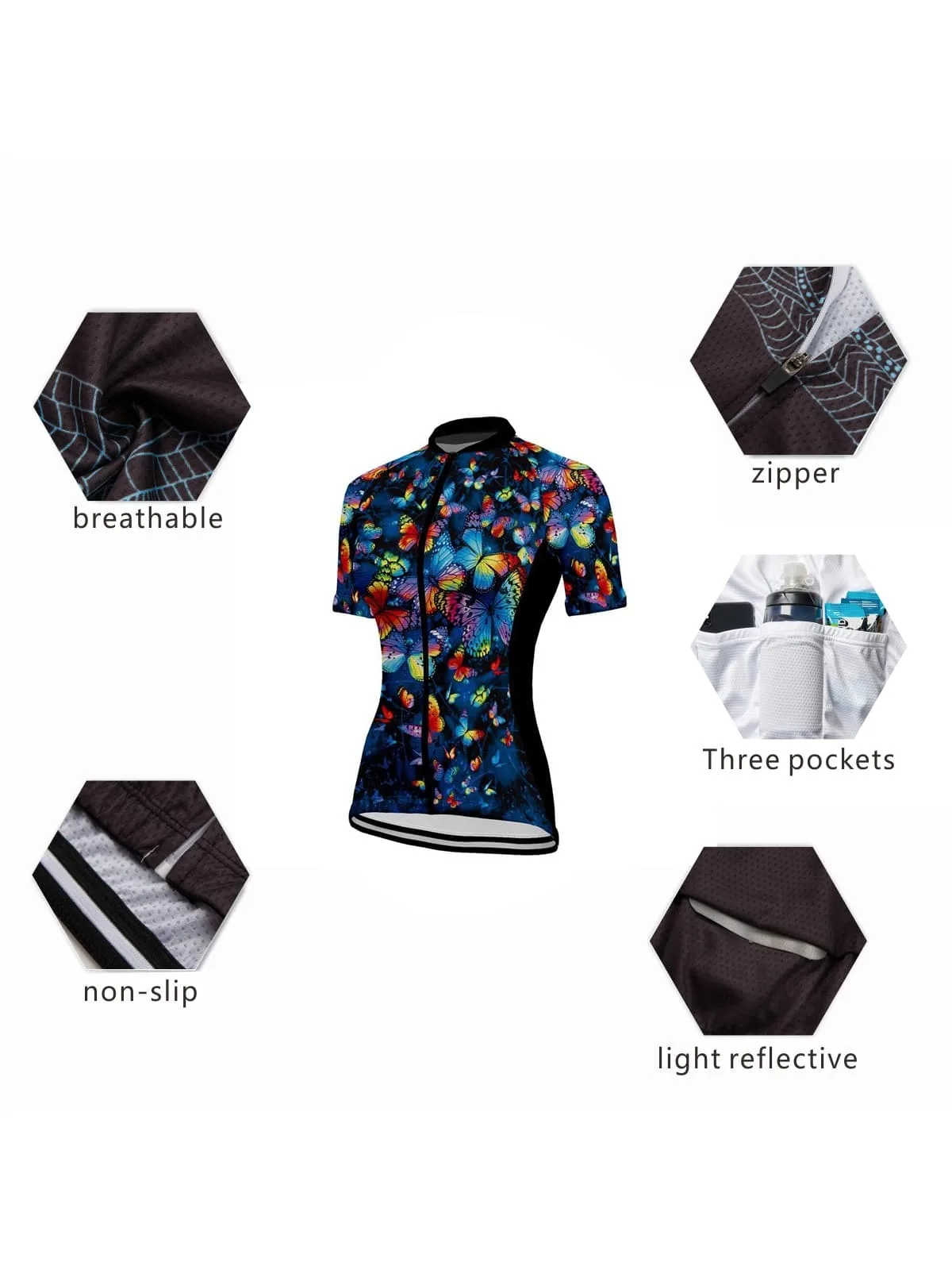 Women\'s Cycling Jersey Summer Bike Shirt Short Sleeve Breathable Quick-Dry  Reflective Stripe Sports Clothing Apparel