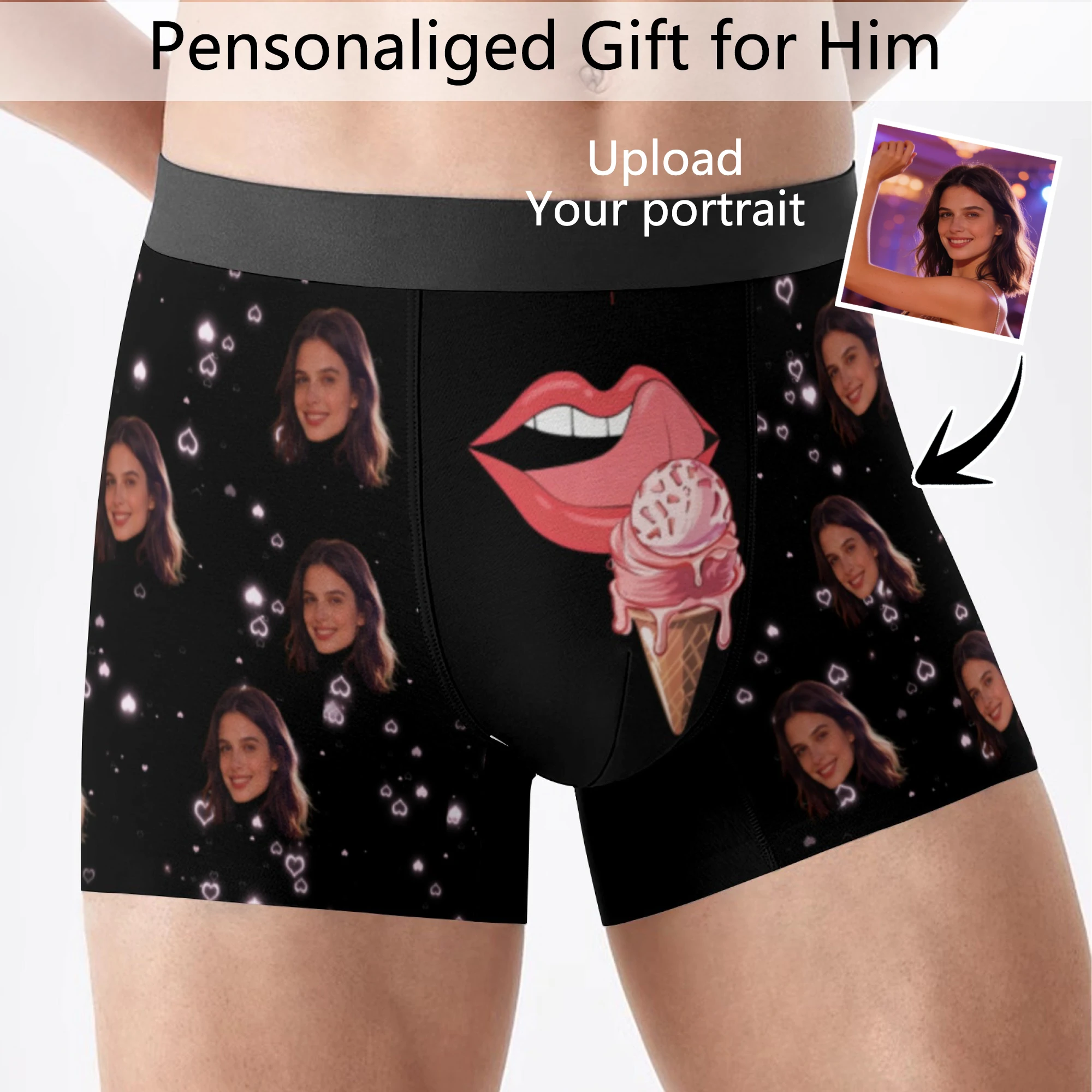 Customized Personalized Facial Photo Underwear Men's Flat Corner Valentine's Day Gift Husband Anniversary Gift Father Son Birthd