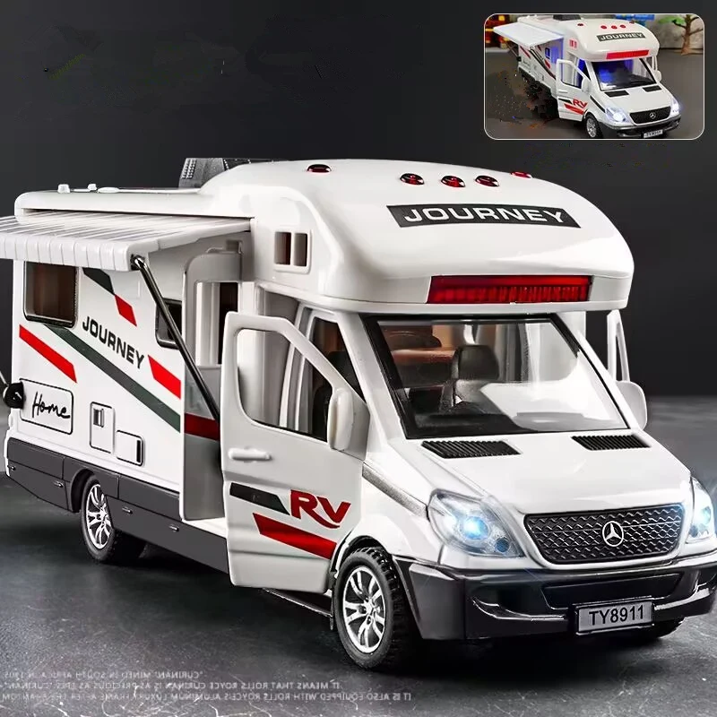 

1:30 Luxury RV Recreational Diecast Vehicles Car Model Camper Van Motorhome Touring Car Model Sound and Light Childrens Toy Gift