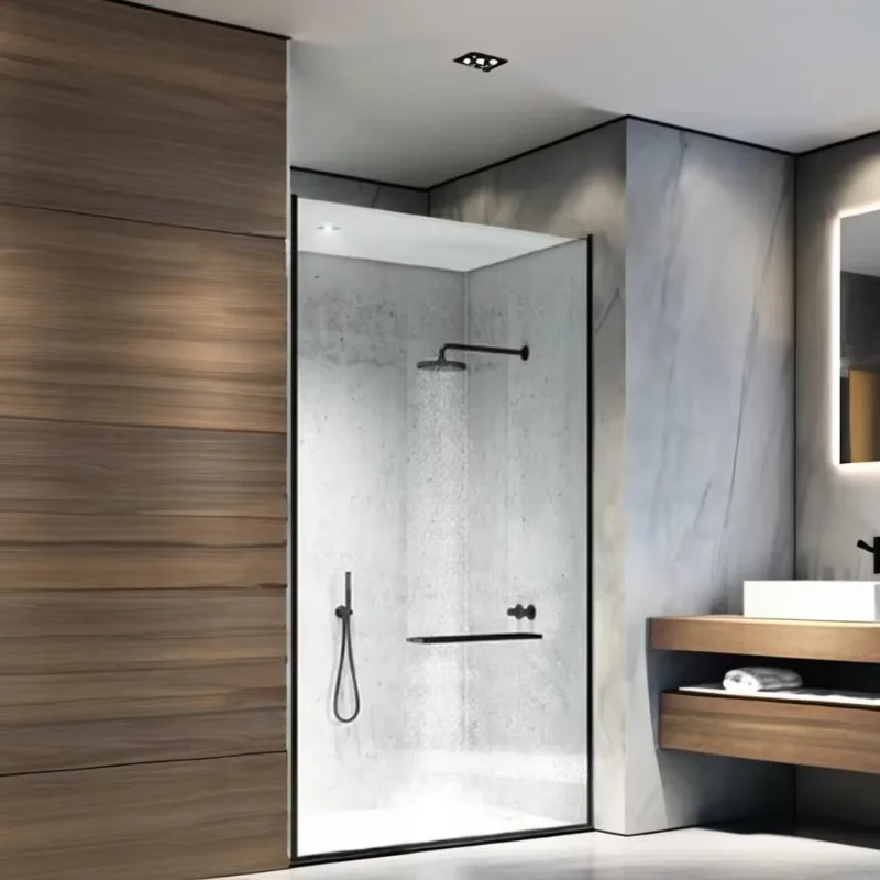 6mm Tempered Glass Modern Bathroom Shower Screen, Black Aluminum Alloy Frame, Straight Strip Appearance