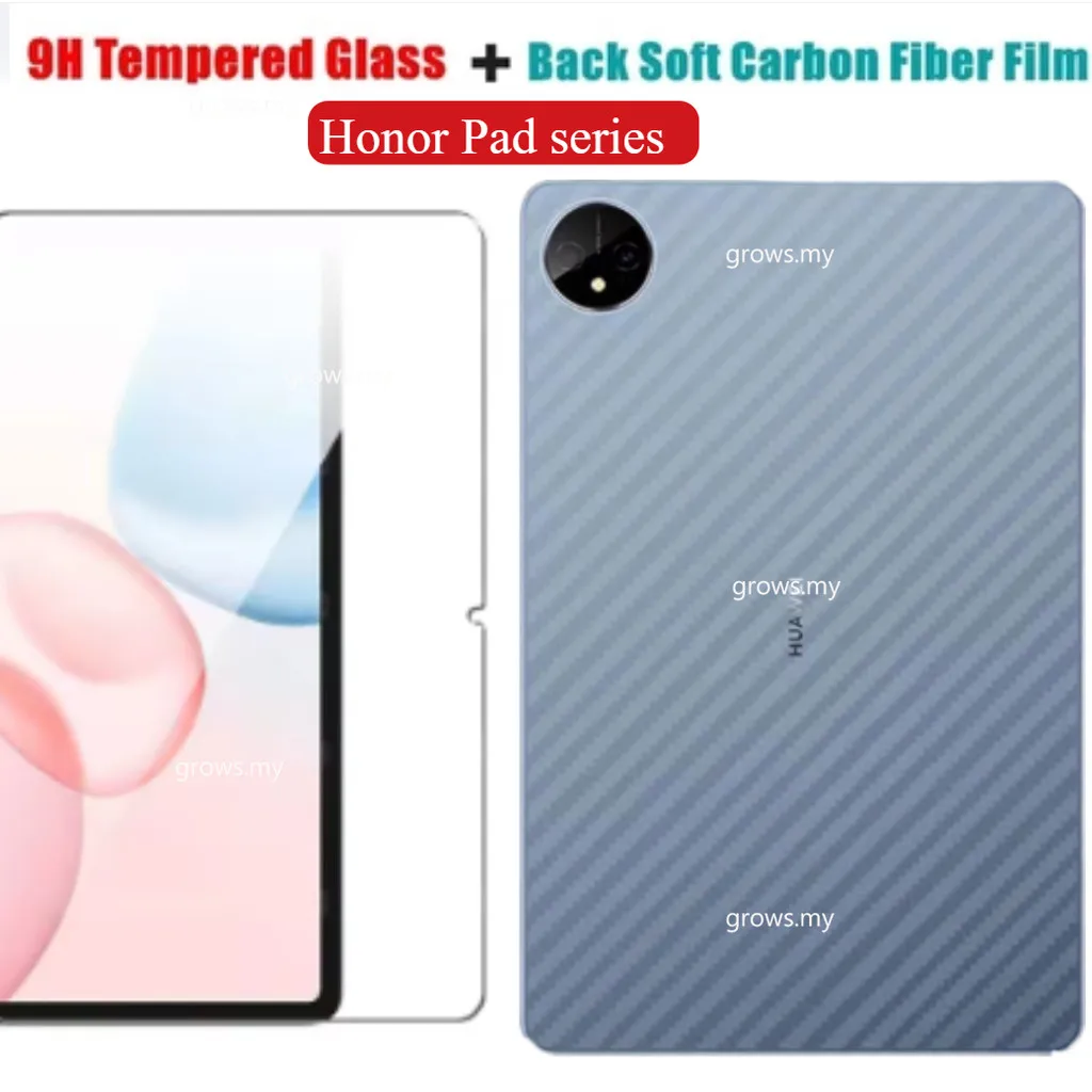 For Honor Pad 10 12.1inch HEY3-W00/HEY3-W10 Pad10 X9a 11.5 X8a 2024 Back Carbon Fiber Film Sticker+Clear Front Tempered Glass