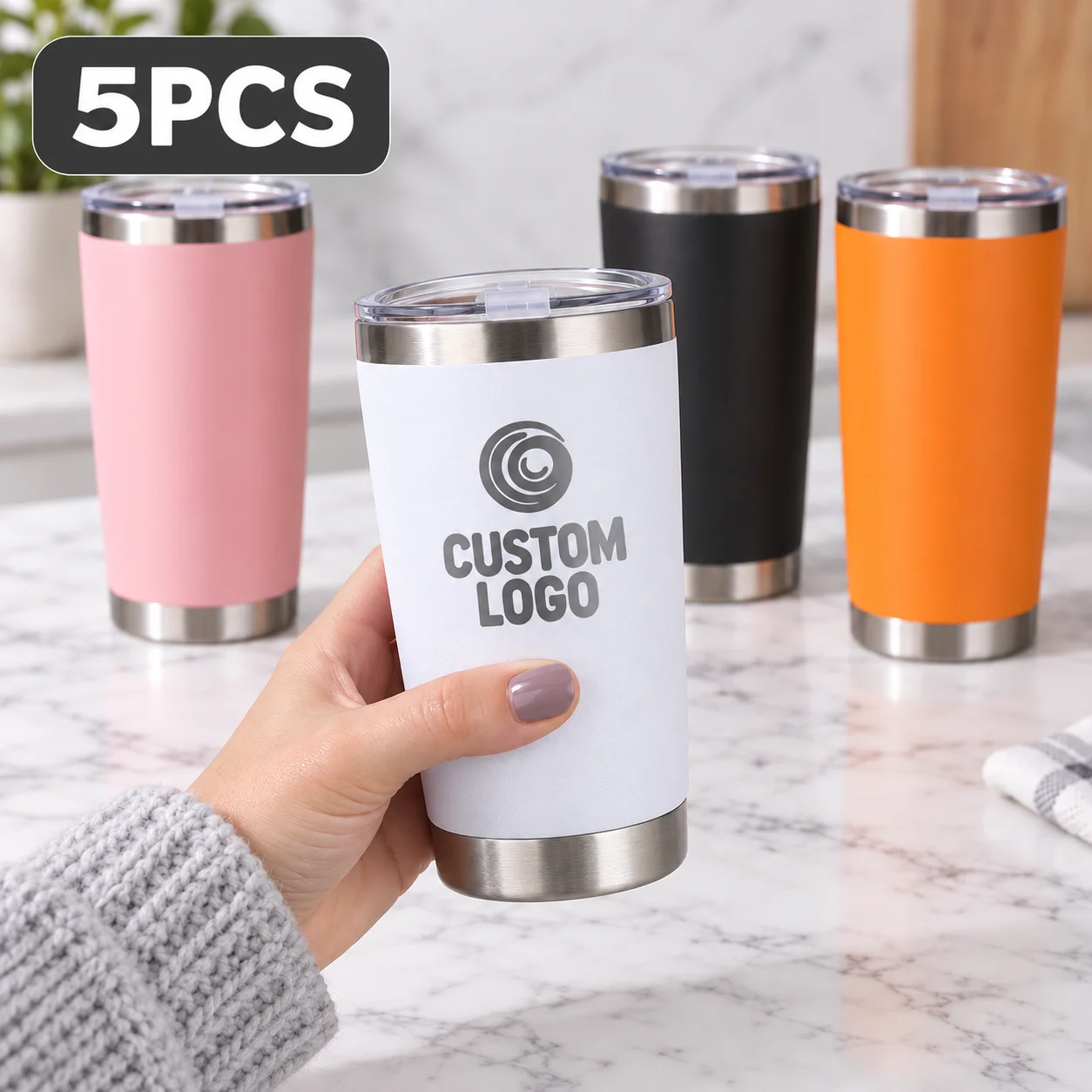 5PCS Personalized Tumblers Custom Name Logo Photo 20oz Stainless Steel Insulated Cups Bulk Team Business Event Promotional Gifts