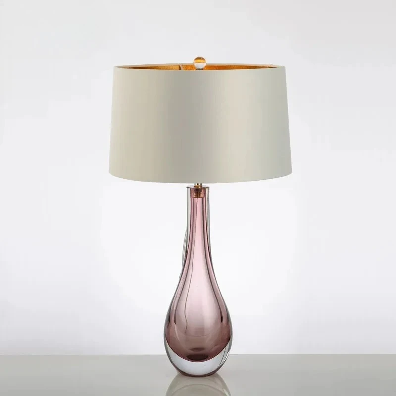 Nordic Teardrop Shape Glass Base Table Lamps Fabric Lampshade Iiving Room Bedroom Restaurant Hotel LED Personality Desk Lights