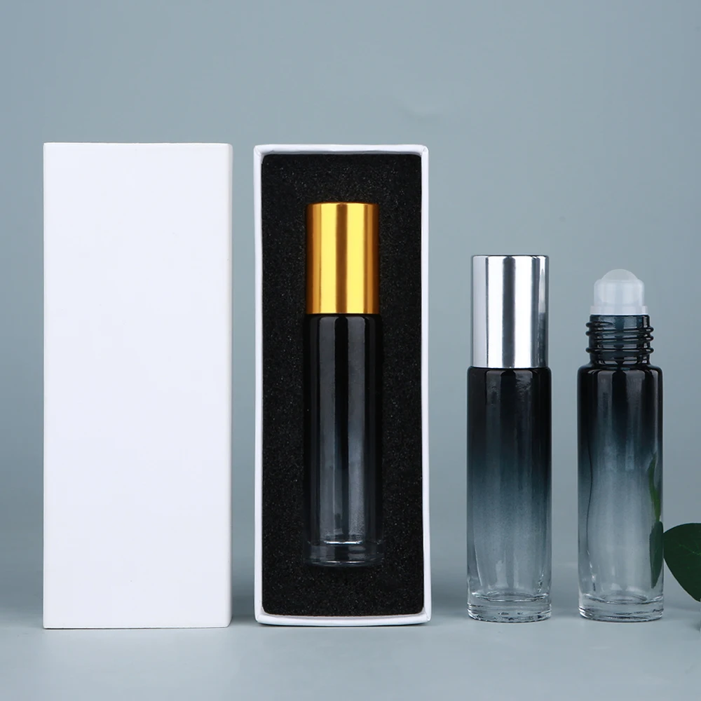 10/20/30pcs10ml botellas de rodillo de aceite esencial de vidrio grueso recargables con caja de embalaje para Perfume de fragancia